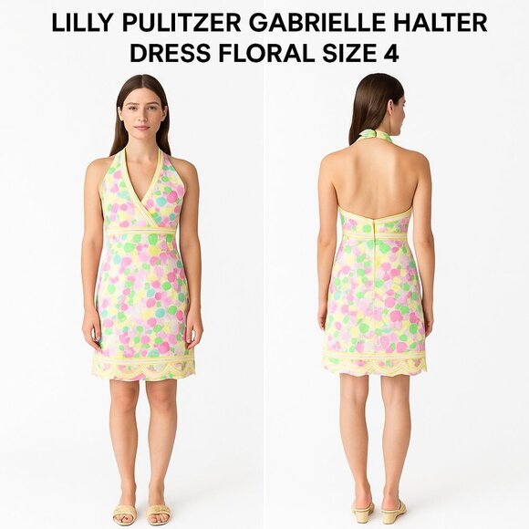LILLY PULITZER GABRIELLE HALTER DRESS FLORAL SIZE 4 - Picture 1 of 10